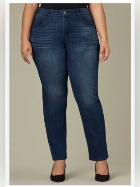 Plus Size indigo Stretch Denim high rise Straight Jeans